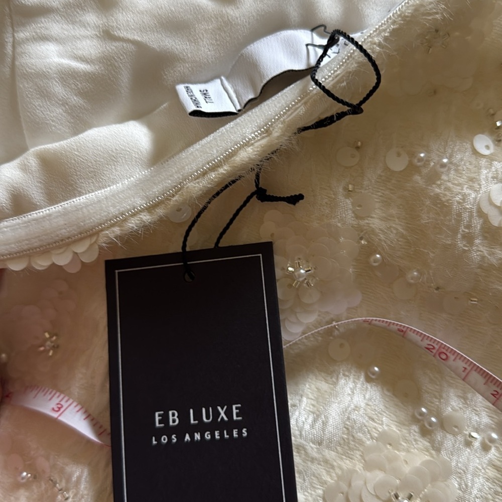 NWT Cream Sequins Bow One-Shoulder Mini Dress- Mini Wedding Dress - Picture 9 of 9
